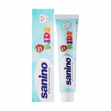 Детская зубная паста Sanino Kids Бережная забота для детских зубов, с клубничным вкусом, 75 мл Детская зубная паста Sanino Kids Бережная забота для детских зубов, с клубничным вкусом, 75 мл
