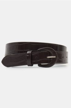 Ремінь з імітації крокодилової шкіри - темно коричневий