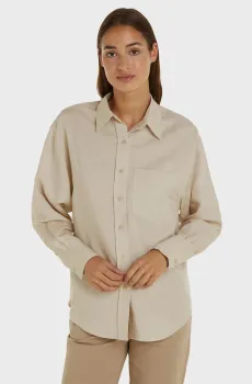 Женская бежевая рубашка LINEN BLEND RELAXED Бежевый 40 Calvin Klein K20K206694