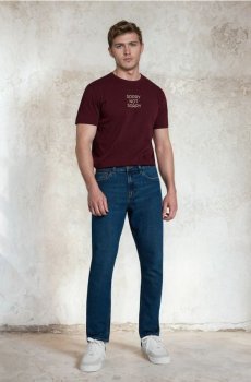 Джинси regular fit з ефектом виварювання - темно-синій