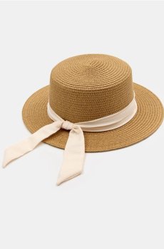 Плетений солом’яний капелюх зі стрічкою - бежевий