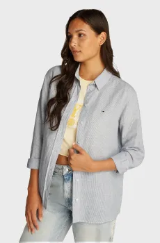 Женская голубая рубашка в полоску TJW RLX LINEN Голубой XS Tommy Jeans DW0DW20292