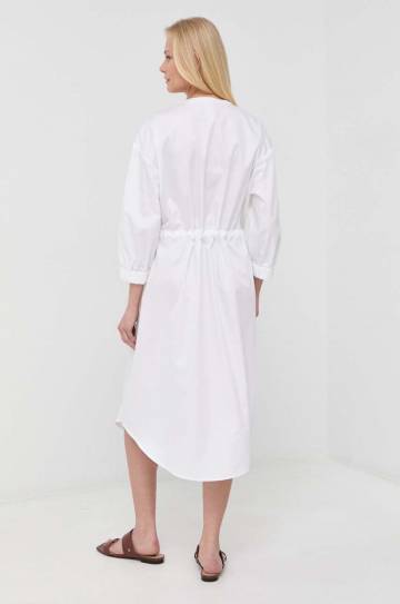 Хлопковое платье Max Mara Leisure цвет белый midi расклешённое Хлопковое платье Max Mara Leisure цвет белый midi расклешённое