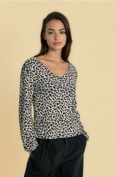 Блузка з довгим рукавом у леопардовий принт - різнобарвний