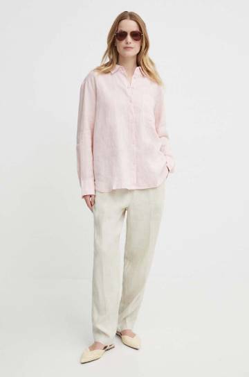 Льняная рубашка Tommy Hilfiger цвет розовый relaxed классический воротник WW0WW41389 Льняная рубашка Tommy Hilfiger цвет розовый relaxed классический воротник WW0WW41389