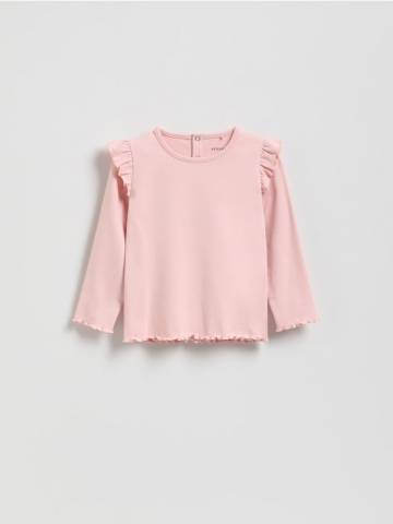 Reserved - Футболка з рюшами на плечах - пастельний рожевий - 425FT-03X