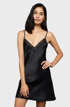 Женская черная шелковая ночная рубашка MILKY Черный S Etam 6515345