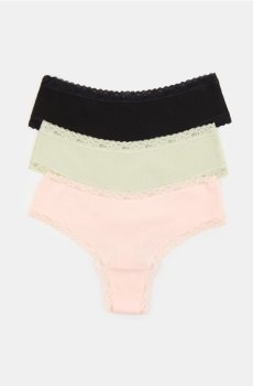 Бавовняні трусики-танга, 3 пари - різнобарвний