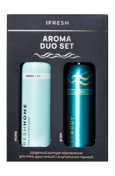 Уценка! Подарочный набор iFresh Aroma Duo Set (парфюмированный аэрозоль для дома Green Tea, 250 мл + мусс для душа Aura, 200 мл)