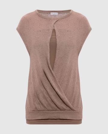 Бежевый топ из льна и шелка с разрезом Бежевый топ из льна и шелка с разрезом