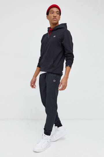 Хлопковая кофта Ellesse X Leonardo Servadio мужская цвет чёрный с капюшоном с аппликацией Хлопковая кофта Ellesse X Leonardo Servadio мужская цвет чёрный с капюшоном с аппликацией