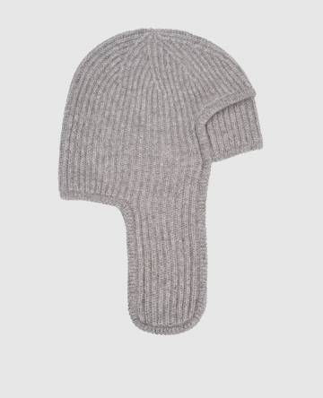 Серая шапка-ушанка из кашемира