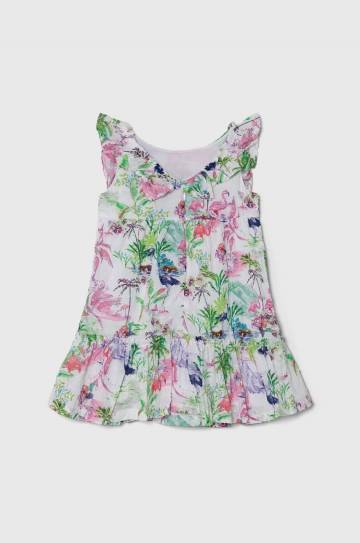 Хлопковое детское платье Guess цвет зелёный mini расклешённая Хлопковое детское платье Guess цвет зелёный mini расклешённая