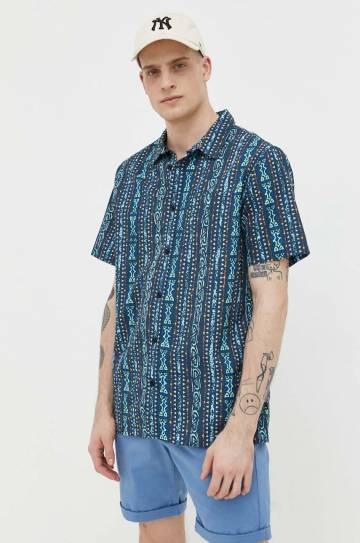 Хлопковая рубашка Quiksilver мужская цвет синий regular классический воротник Хлопковая рубашка Quiksilver мужская цвет синий regular классический воротник