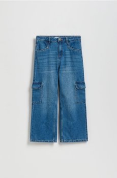 Reserved - Широкі wide leg з кишенями карго - синій - 805FF-55J