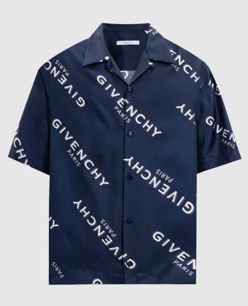 Синяя рубашка из шелка с логотипом