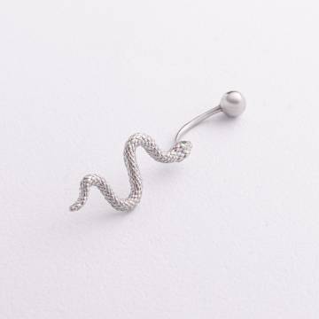 Серебряный пирсинг в пупок &quot;Змея&quot; 6027