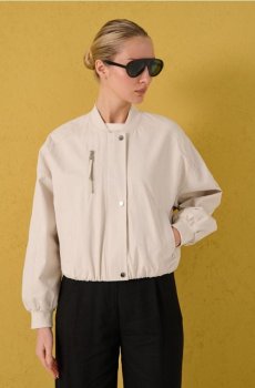 Куртка бомбер із нагрудною кишенею - нюдовий