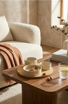 Таця для сервірування з трьома мисочками - бежевий