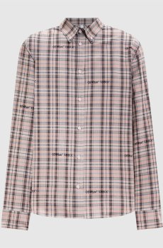 Розовая рубашка в узор с вышивкой логотипа