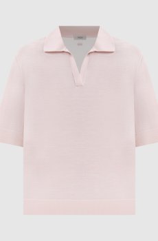 Розовый топ из шерсти с воротником-поло