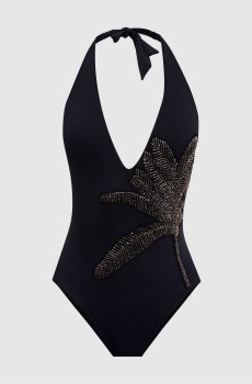 Черный купальник с вышивкой