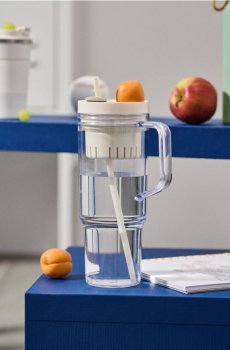 Багаторазовий стакан з соломинкою - кремовий