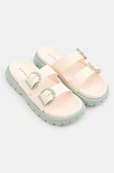 Шльопанці з двома ремінцями та декоративними пряжками - різнобарвний