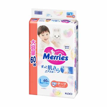Подгузники Merries размер L (9-14 кг), 60 шт Подгузники Merries размер L (9-14 кг), 60 шт