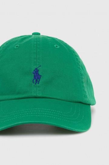 Хлопковая кепка Polo Ralph Lauren цвет зелёный однотонная 211912843 Хлопковая кепка Polo Ralph Lauren цвет зелёный однотонная 211912843