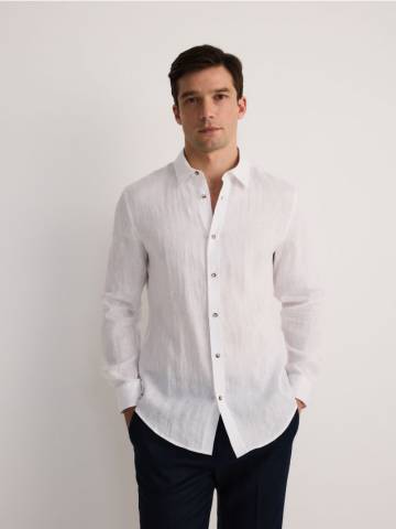 Reserved - Лляна сорочка regular fit - білий - 155EG-00X Reserved - Лляна сорочка regular fit - білий - 155EG-00X