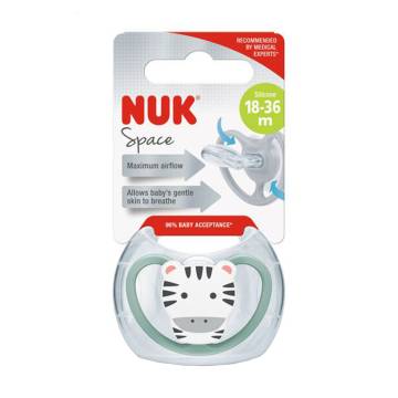 Силиконовая ортодонтическая пустышка NUK Space от 1.5 до 3 лет, зебра, 1 шт (3952623)
