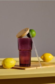 Рифлений кухоль зі соломинкою - рожевий