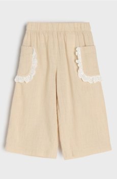 Бавовняні штани wide leg - бежевий