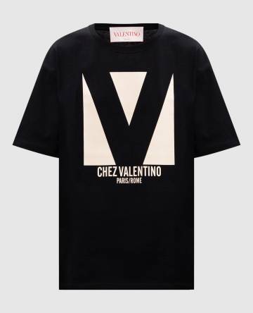 Черная футболка с принтом CHEZ VALENTINO Черная футболка с принтом CHEZ VALENTINO