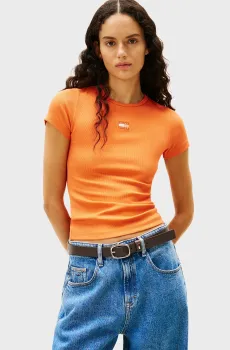 Женская оранжевая футболка BADGE Оранжевый S Tommy Jeans DW0DW17881