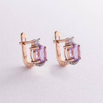Золотые серьги (аметист, фианит) с04694 Золотые серьги (аметист, фианит) с04694