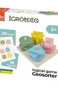 Деревянная логическая игра Igroteco Геосортер, от 2 лет, 16 фигур, 18*17*7 см (900729)