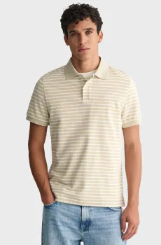 Мужское бежевое поло в полоску STRIPED SS PIQUE POLO Бежевый XXL Gant 2013038
