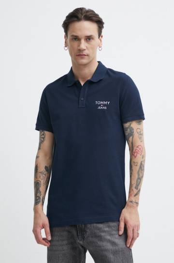 Хлопковое поло Tommy Jeans цвет синий с аппликацией DM0DM18927 Хлопковое поло Tommy Jeans цвет синий с аппликацией DM0DM18927