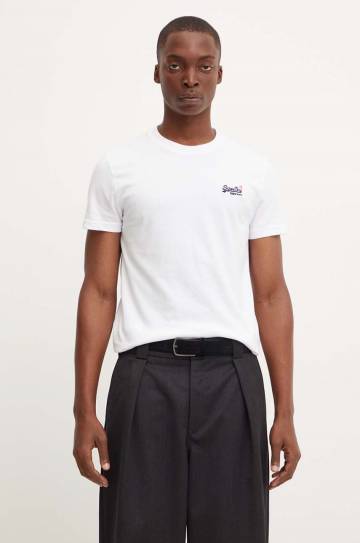 Хлопковая футболка Superdry мужская цвет белый с аппликацией M1012078A-01C Хлопковая футболка Superdry мужская цвет белый с аппликацией M1012078A-01C