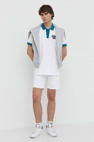 Хлопковое поло Tommy Jeans цвет белый узорное DM0DM18919 Хлопковое поло Tommy Jeans цвет белый узорное DM0DM18919