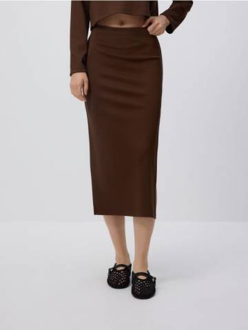 Reserved - Спідниця міді з віскози - темно коричневий - 993GA-89X