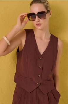 Жилет з домішкою льону - бежевий