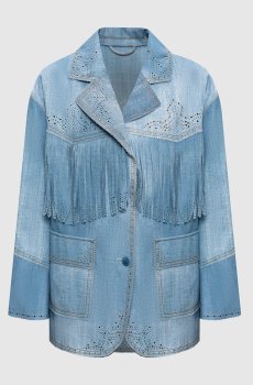 Голубая куртка с перфорацией и бахромой