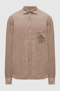Коричневая рубашка из льна с логотипом