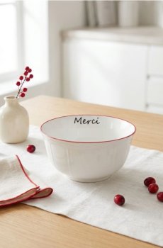 Керамічна миска з написом Merci - темно-синій