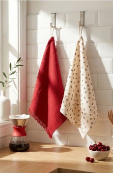 Набір кухонних рушників з мотивом вишень 2 pack - червоний