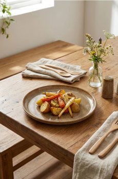 Плоска тарілка з крапчастим візерунком - бежевий