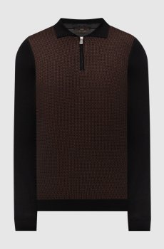 Черное поло с шерстью и шелком в узоре